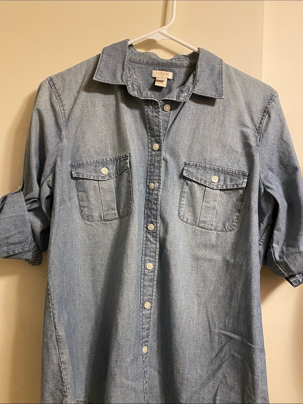 J. Crew Grey Blue Chambray Cotton Button-Up Shirt MP - Picture 7 of 13